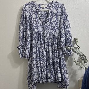 Daughters of India Indigo and White Floral Dress